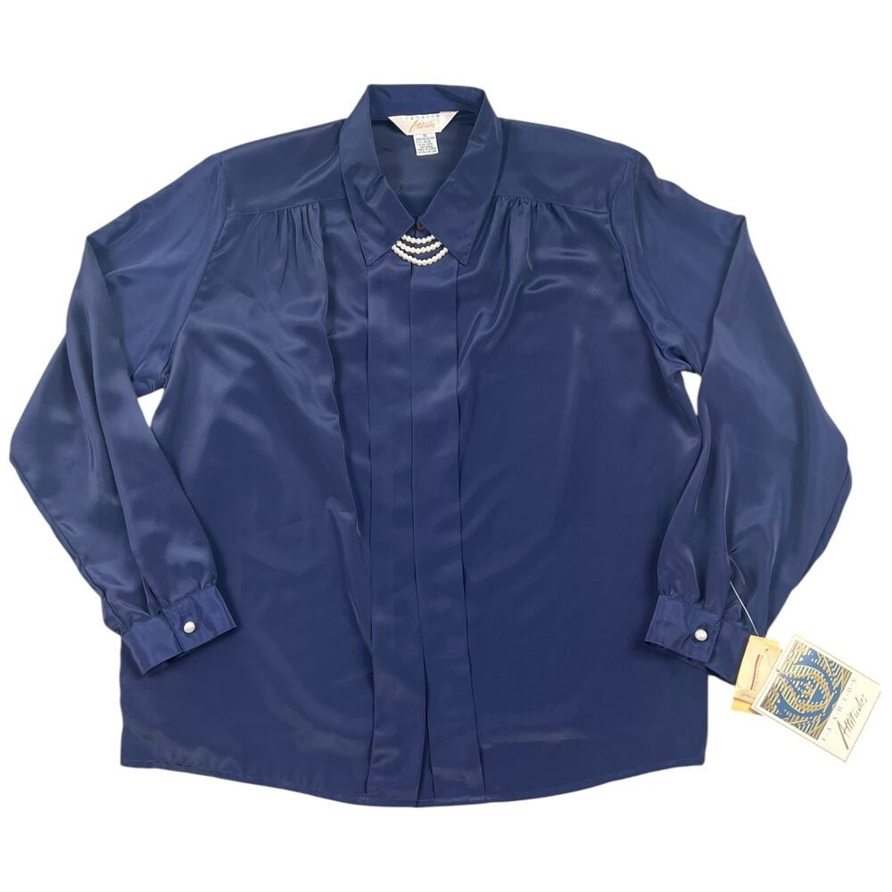 NWT Vintage Fashion Attitudes Navy Blouse Pearl Detail 90s Montgomery Ward - 16